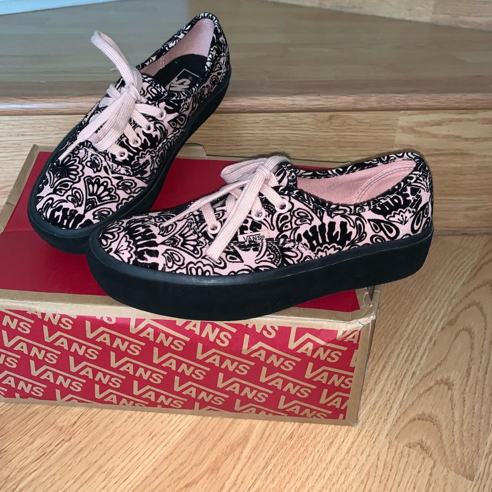 Vans Pink and Black Floral Platform Sneakers